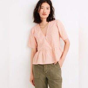 Madewell Peach Wrap Peplum Top, Pink | Sz Large